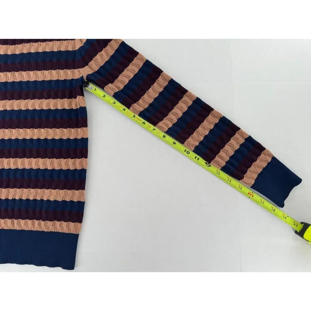 Jason Wu Collective Sweater Sz S Striped Eyelet Crochet Academia Preppy Fitted​​ - Picture 5 of 16